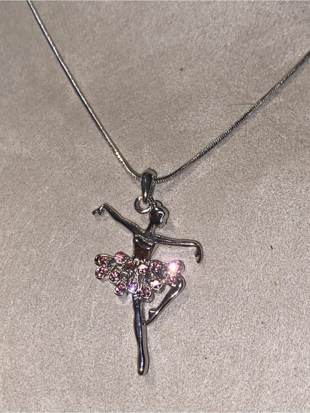 Pink Crystal Ballerina Pendant Necklace